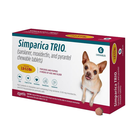 Simparica Trio Chewable Tablet for Dogs, 2.8-5.5 lbs- 6 pack