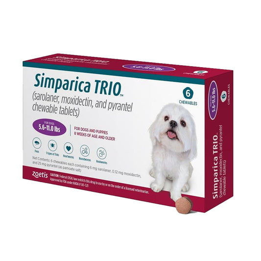 Simparica Trio Chewable Tablet for Dogs, 5.6-11.0 lbs- 6 pack