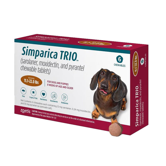 Simparica Trio Chewable Tablet for Dogs, 11.1-22.0 lbs- 6 pack