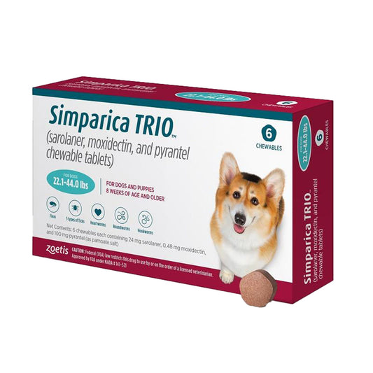 Simparica Trio Chewable Tablet for Dogs, 22.1-44.0 lbs- 6 pack