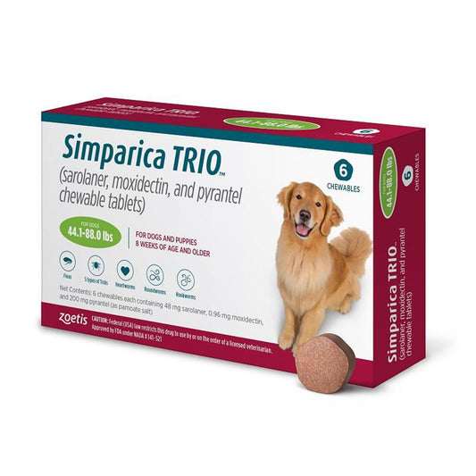 Simparica Trio Chewable Tablet for Dogs, 44.1-88 lbs- 6 pack