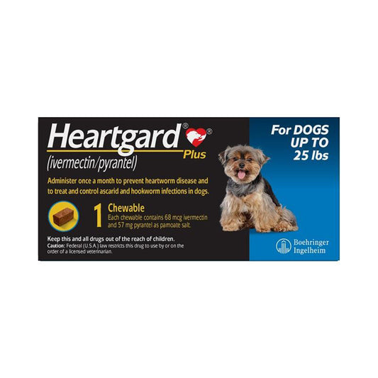 Heartgard Plus Chew for Dogs, up to 25 lbs- 6 pack